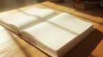 Une image d'un livre ouvert posé sur une table en bois.