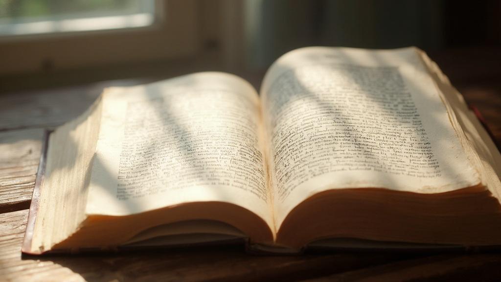 Image d'un livre ouvert sur une table en bois, gros plan.