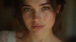 Portrait gros plan d'une femme aux yeux verts et expressifs