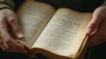 Vue rapprochée d'un livre ouvert avec un texte manuscrit